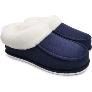 Women's Dark Blue Winter Warm Faux Suede Plush Fluffy Fur Slip On Slippers Boot
